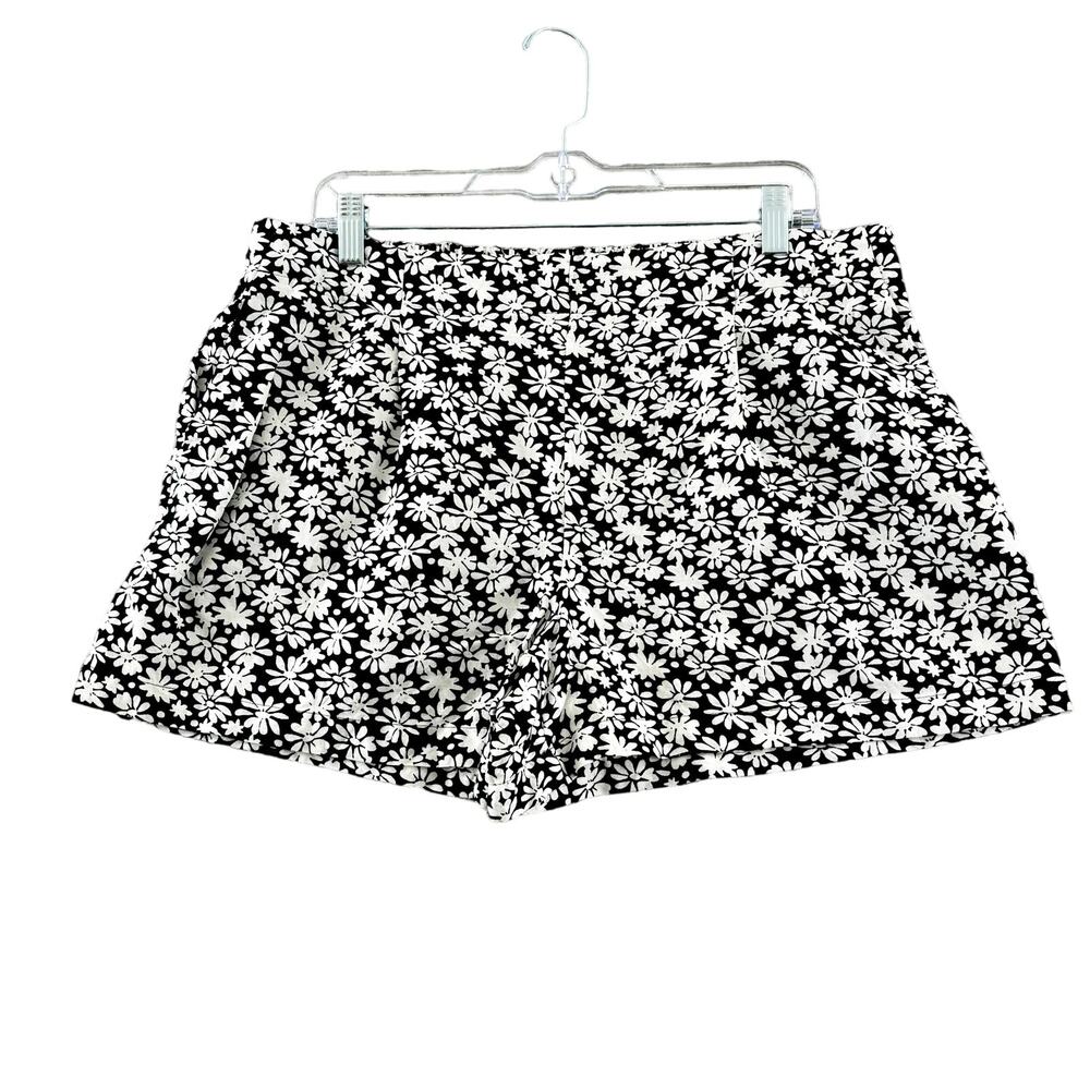 Loft Shorts Womens L Daisy Pleated Pull On Black White Linen Blend 4" Inseam